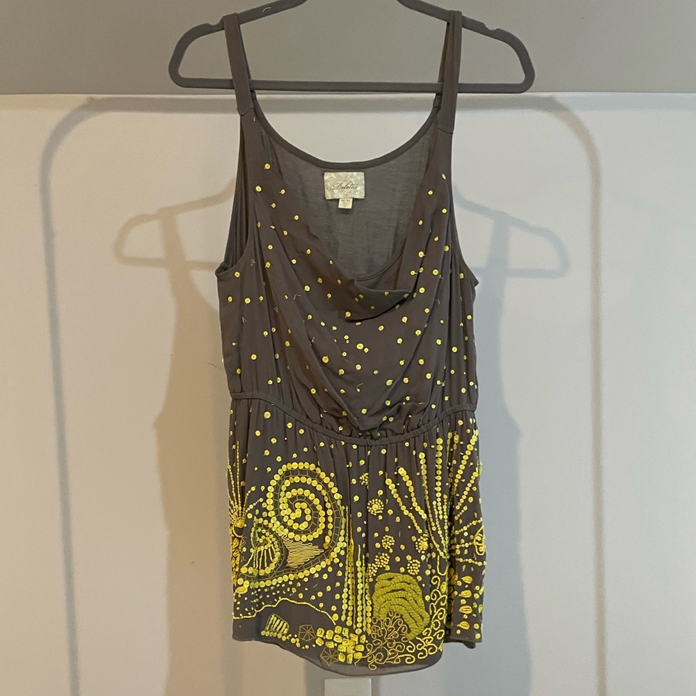 Anthropologie Deletta gray and yellow beaded tank